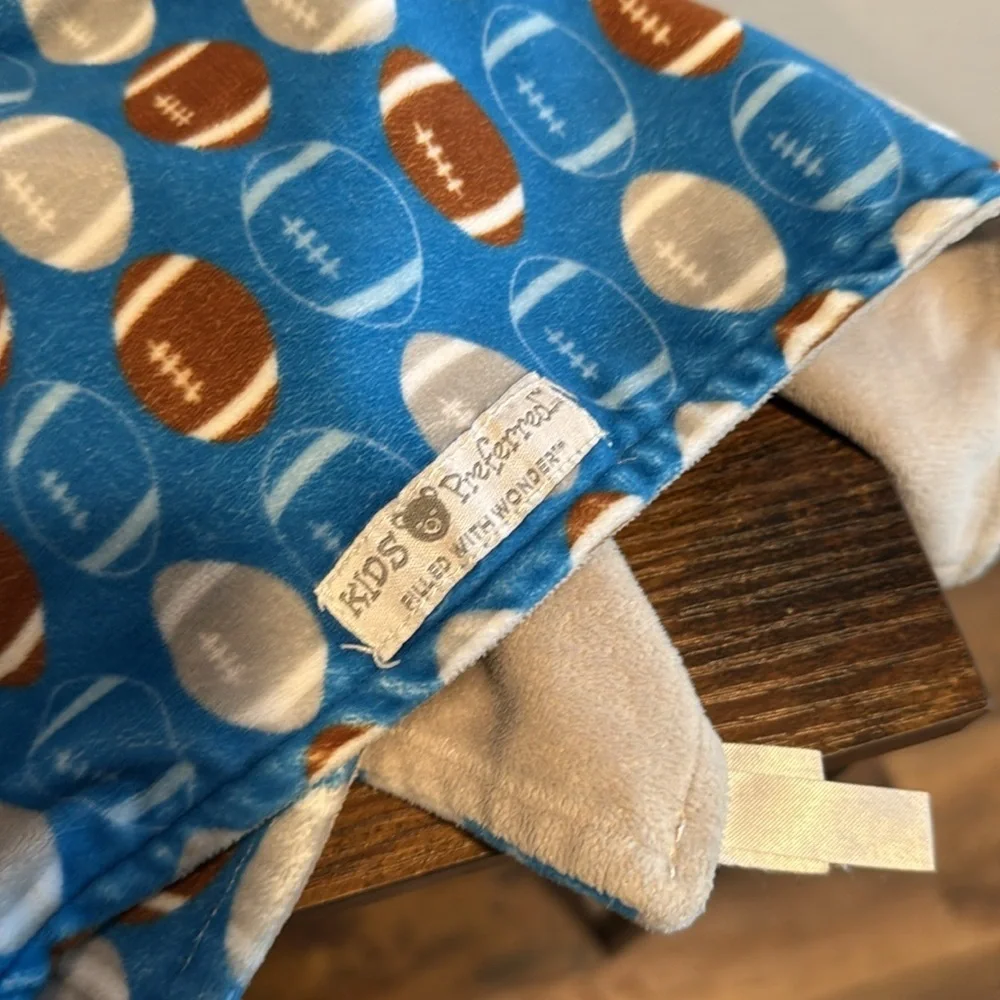 Football lovey by kids Preferred football plush secretly blanket blue and gray